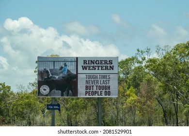 Bruce Highway Townsville To Mackay, Queensland, Australia - November 2021: Outdoor Advertising Billboard For Western Gear