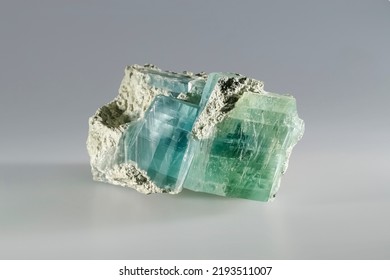 Brucite Mineral Magnesium Hydroxide, Fused Green Blue Crystals. Museum Mineral Series. Mineralogical Sample 