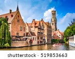 BRUGES, BELGIUM - 7 August 2014: Scenery with water canal in Bruges, "Venice of the North", cityscape of Flanders, Belgium.