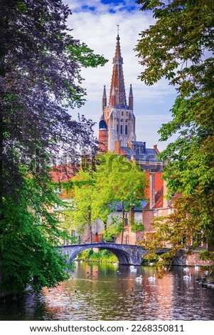 Bruges, Belgium. The Church of Our Lady in Brugge, Flanders is a stunning Gothic masterpiece known for its tall brick tower