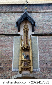 Bruges, Belgium, Europe - December 6 2021: Medieval Altar On A Wall In The Old Town Of Bruges.