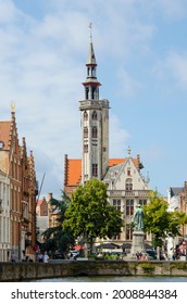 Bruges, Belgium - July 2019: Jan Van Eickplein church in Bruges, Belgium