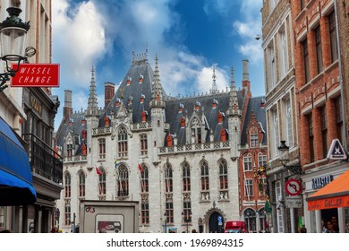 BRUGES, BELGIUM - JUNE 02, 2014: The City Council building of the city of Bruges, province of West Flanders, Belgium.