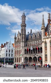 BRUGES, BELGIUM- JUNE 02, 2014: Historic Bruges building on the market square