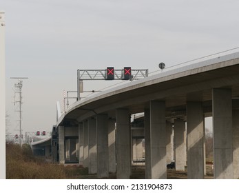 Bruges, Belgium. March 2 2022. A Digital Traffic Sign Above The A11 (motorway).