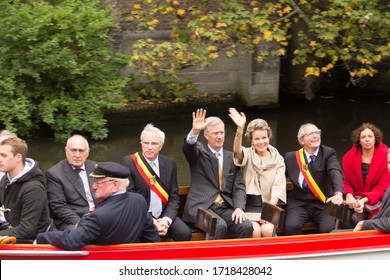 Bruges, Belgium October 25, 2013: Joyous Entry King Philippe And Queen Mathilde Of Belgium In Bruges.