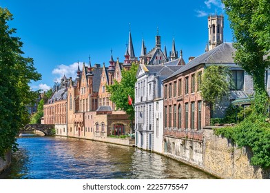Bruges, Belgium, traditional houses on the  canal of the old town