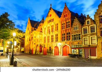 Bruges, Belgium. Twilight image with Hanseatic medieval square of Brugge, old Flanders gothic city in Belgium. - Shutterstock ID 249686200