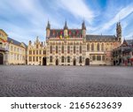 Bruges, Belgium. Wide angle view of historic Town Hall building
