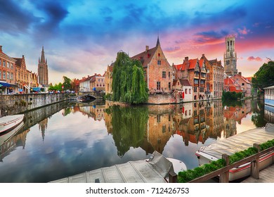 Bruges at dramatic sunset, Belgium
