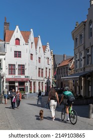 Bruges, Flanders, Belgium - April 21st 2022, People Enjoy Downtown Bruges