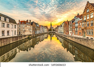 Bruges/Belgium-17-10-2017:Brugge medieval historic city. Brugge streets and historic center, canals and buildings. Brugge popular tourist destination of Belgium.