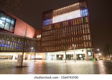 BRUGGE BELGIUM ON NOVEMBER 24, 2018: The Concert Hall By Night