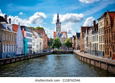 Brugge medieval historic city. Brugge streets and historic center, canals and buildings. Brugge popular touristic destination of Belgium.