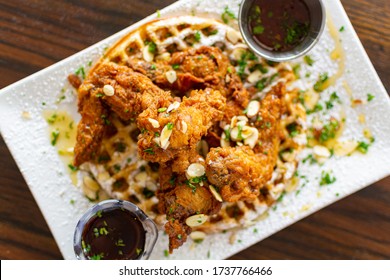 brunch chicken and waffles soul food - Shutterstock ID 1737766466