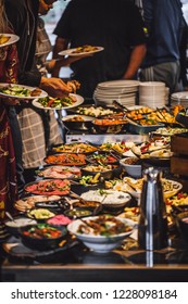 Brunch Table In Coffee Shop, Delicious Food, Breakfast Or Brunch Table Filled With All Sorts Of Delicious Food