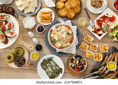 Brunch table setting with different delicious food, flat lay - Shutterstock ID 2147504871