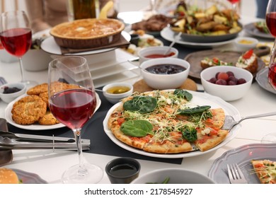 Brunch Table Setting With Different Delicious Food