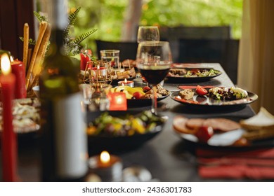 Brunch table setting with different delicious food and beverages ready for friends home party - Powered by Shutterstock