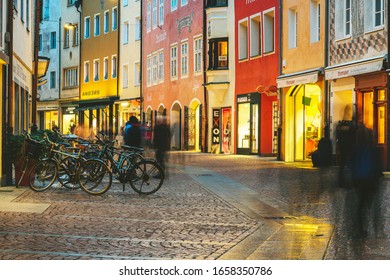 BRUNECK, ITALY - NOVEMBER 19, 2019: Bruneck old town in winter, night scene. It is the largest town in the Puster Valley in the Italian province of South Tyrol, Italy