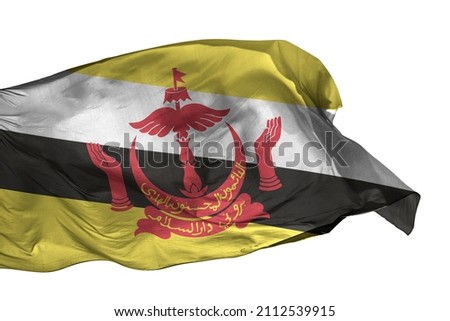 Brunei flag isolated on white background. Close up waving flag of Brunei. Flag of Bruneian.