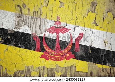 Brunei flag and paint cracks. Prison concept with border image. Brunei is currently heading toward recession. Inflation. employment. economic recession. Double exposure hologram