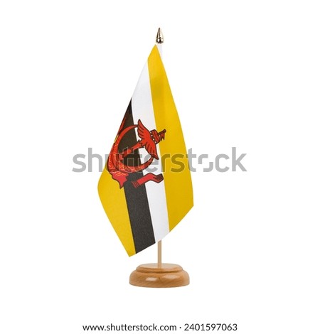 Brunei Flag, small wooden bruneian table flag, isolated on white background