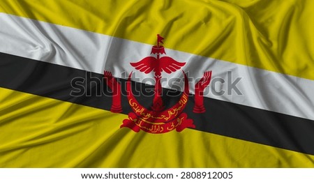 Bruneian flag with fabric texture background. National flag of Brunei with cloth texture