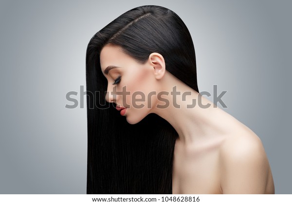 Brunette asian girl
with long straight
hair