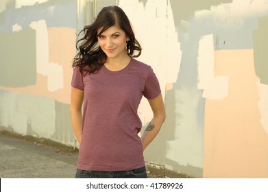 Brunette Female Fashion Model In Casual Clothes