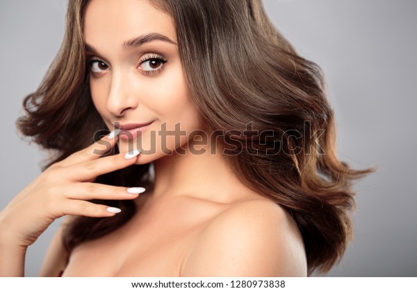 Brunette Girl Healthy Curly Hair Natural Stock Photo Edit