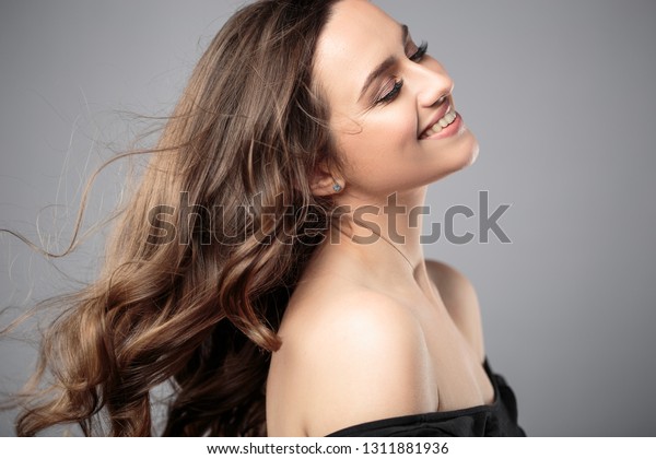 Brunette Girl Healthy Curly Hair Natural Stock Photo Edit Now
