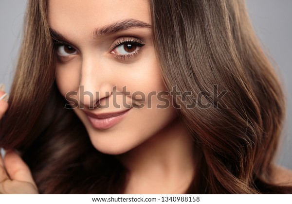 Brunette Girl Healthy Curly Hair Natural Stock Photo Edit Now
