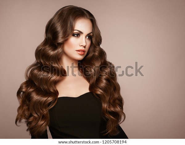 Brunette Girl Long Healthy Shiny Curly Stock Photo Edit Now