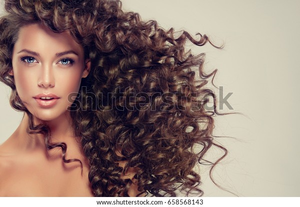 Brunette Girl Long Shiny Curly Hair Stock Photo Edit Now 658568143