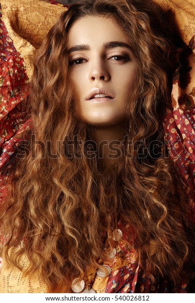 Brunette Girl Long Shiny Wavy Hair People Beauty Fashion