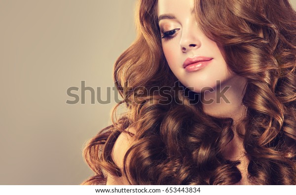 Brunette Girl Long Shiny Wavy Hair Stock Photo Edit Now 653443834
