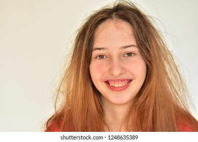 brunette girl on a white background