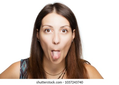 Brunette Girl Thrusting Her Tongue Looking Stock Photo 1037243740 ...