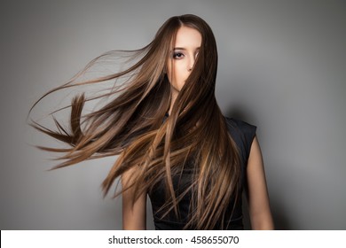 Brunette Model With Windy Hair