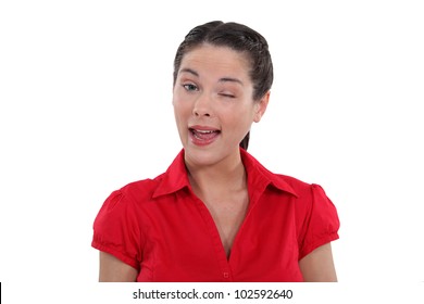 Brunette winking