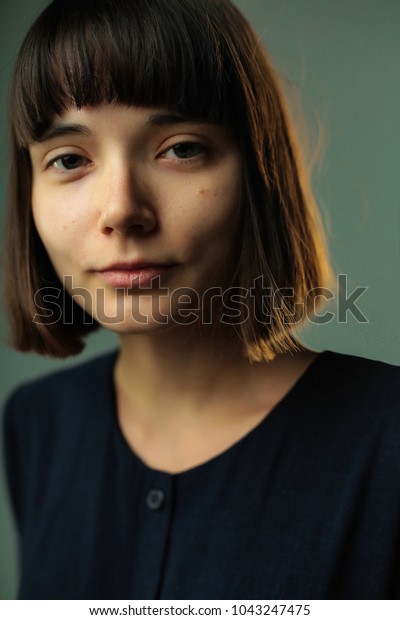 Brunette Without Make Short Dark Hair Stock Photo Edit Now