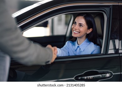 Brunette Woman Getting Car Shaking Hands Stock Photo 2131405285 ...