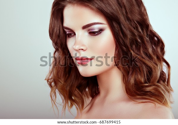 Brunette Woman Long Volume Shiny Wavy Stock Photo Edit Now 687699415