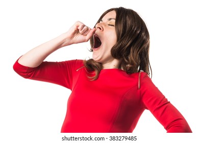 Brunette Woman Yawning