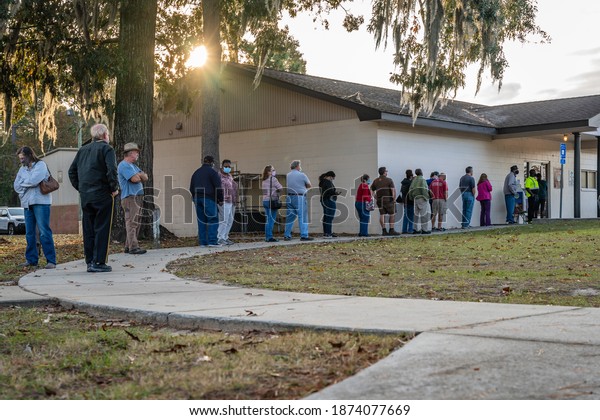 Brunswick, Georgia USA - December 14, 2020: Early\
voting has begun in Georgia for the runoff elections that will\
decide two U.S. Senate\
seats.