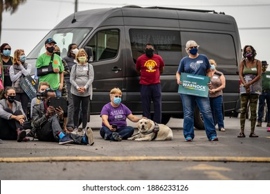 Brunswick, Georgia USA - January 2, 2021: Scenes From The Drive-in Rally For Georgia Senate Candidate Rev. Raphael Warnock (Democrat).