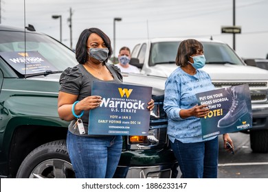 Brunswick, Georgia USA - January 2, 2021: Scenes From The Drive-in Rally For Georgia Senate Candidate Rev. Raphael Warnock (Democrat).