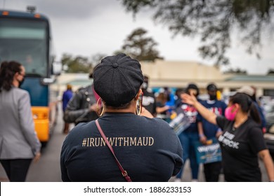 Brunswick, Georgia USA - January 2, 2021: Scenes From The Drive-in Rally For Georgia Senate Candidate Rev. Raphael Warnock (Democrat).