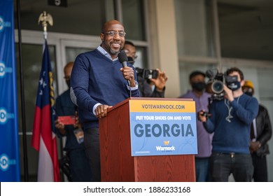 Brunswick, Georgia USA - January 2, 2021: Scenes From The Drive-in Rally For Georgia Senate Candidate Rev. Raphael Warnock (Democrat).